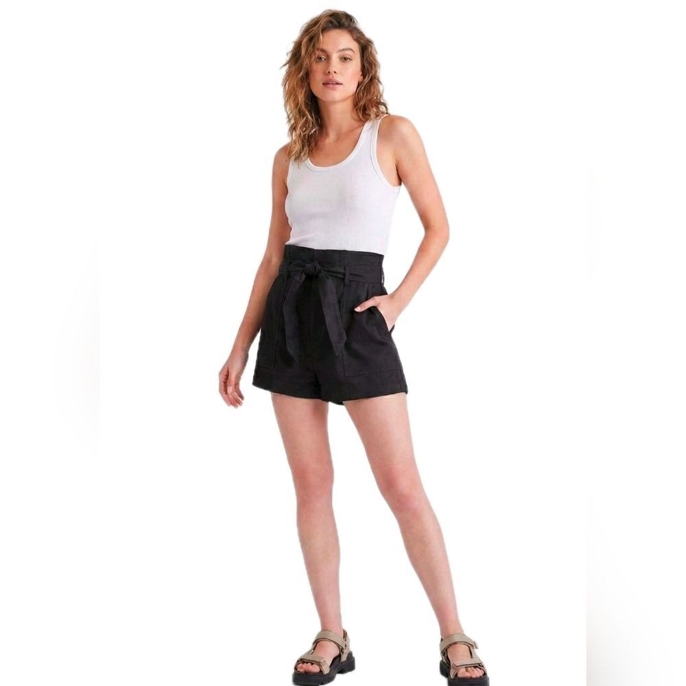 Steve Madden High Waist Cinch Paperbag Twill Shorts Cotton Black Women's L NWT
